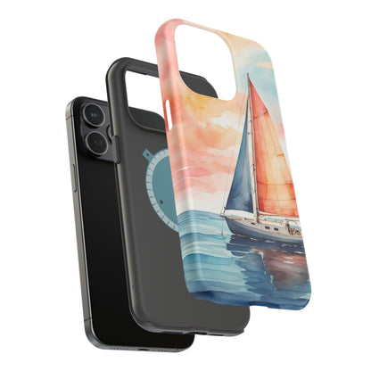 Sunset Sail MagSafe iPhone Case – Watercolor Sailboat and Sky Design