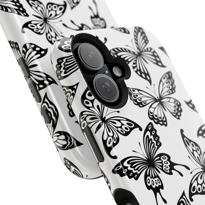 Monochrome Butterfly Pattern Tough MagSafe Case – Dual-Layer Protection with Matte Finish