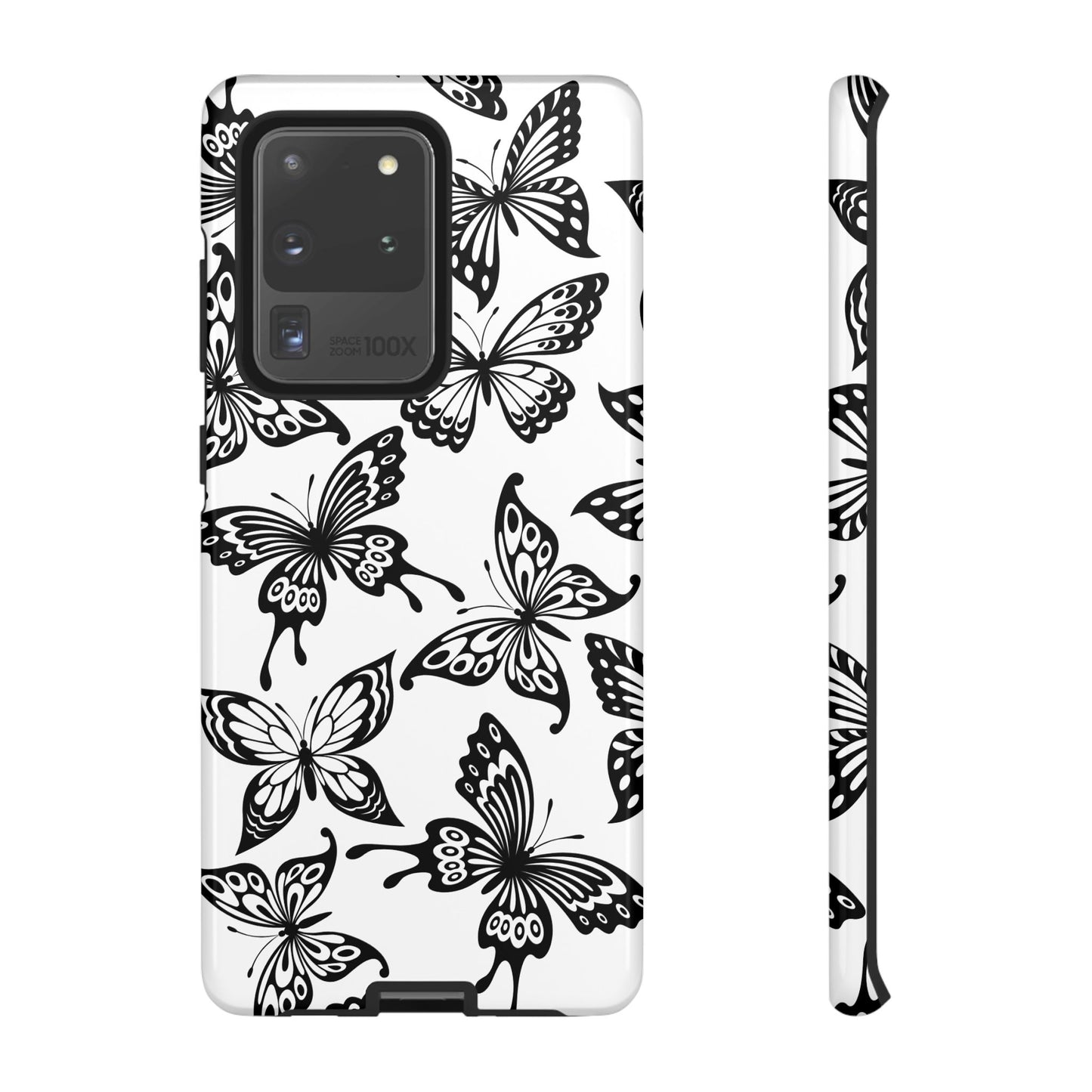 Monochrome Butterfly Pattern Samsung Galaxy  Case – Dual-Layer Protection with Matte Finish