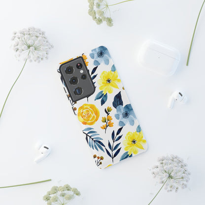 Golden Yellow & Sky Blue Floral – Watercolor Botanical Samsung Galaxy Case