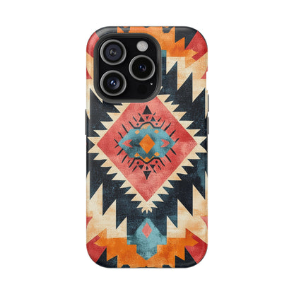 Bold Aztec Pattern Tough MagSafe iPhone Case – Vibrant Geometric Design, Dual-Layer Protection