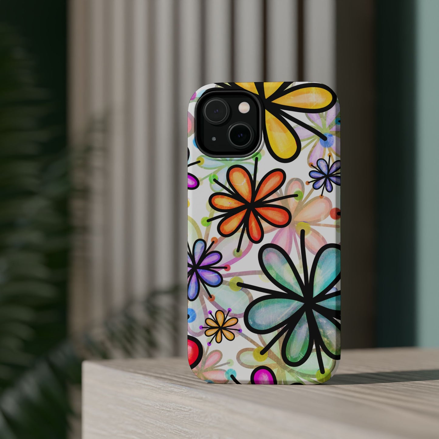 Retro Floral Pop MagSafe iPhone Case – Ultra-Slim Design, High-Gloss Finish