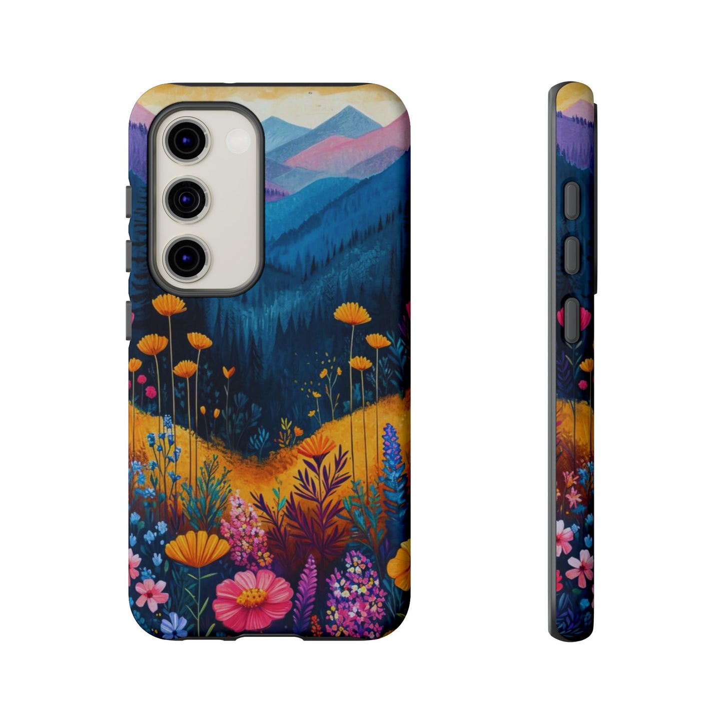 Vibrant Wildflower Mountain Samsung Galaxy  Case – Bold Nature Art, Dual-Layer Protection