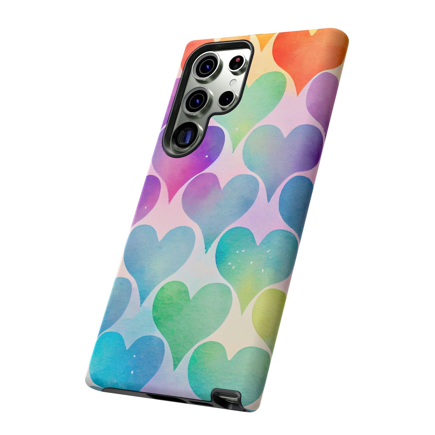 Rainbow Hearts Watercolor Samsung Galaxy Case – Slim Design, Glossy Finish