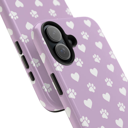 Purple Hearts & Paw Prints - Cute Pet Lover iPhone Case