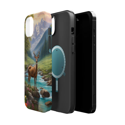 Alpine Serenity – Stag in Mountain Bliss MagSafe iPhone Cases