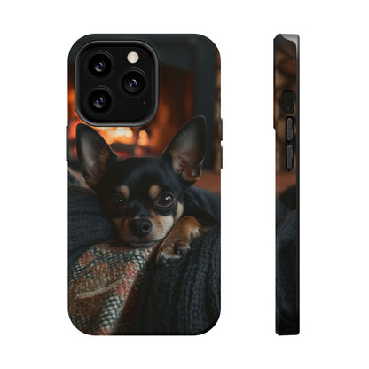 Cozy Chihuahua Fireplace MagSafe iPhone Case – Elegant and Functional Design