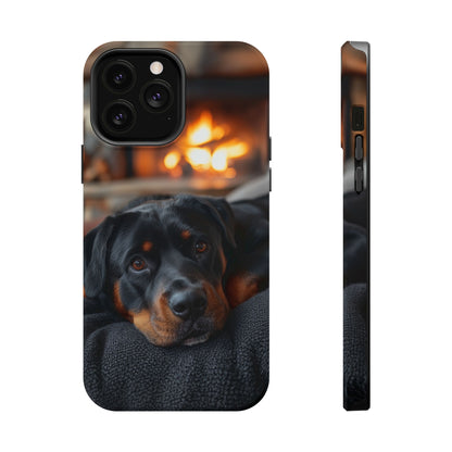 Charming Rottweiler by the Fireplace MagSafe iPhone Case – Cozy & Functional Design