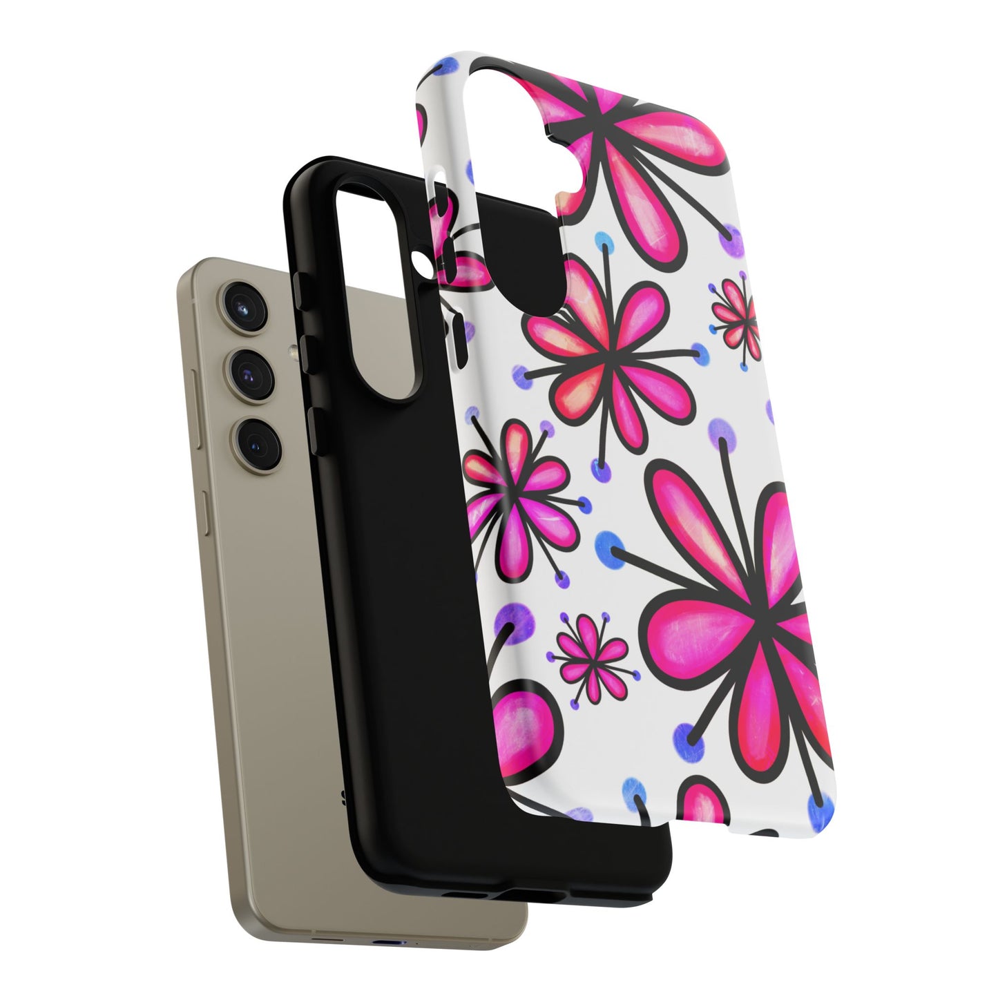 Pink Retro Bloom Samsung Galaxy Case – Ultra-Slim Design, Glossy Finish