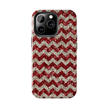 Sparkling Red & White Chevron – Glitter Illusion iPhone Case