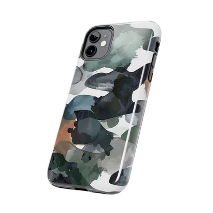 Moody Abstract Watercolor iPhone Case – Earthy Green and Charcoal Design