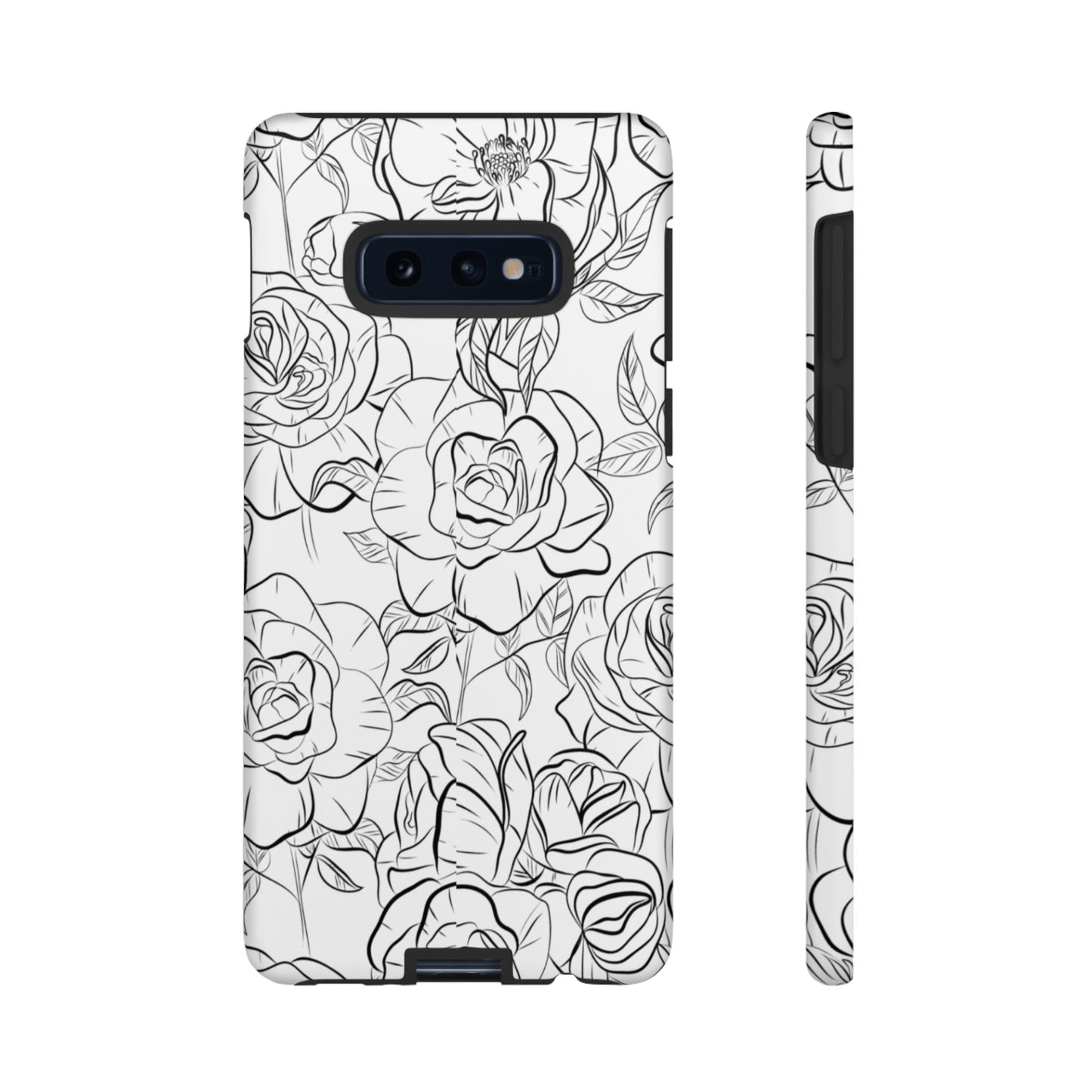 Monochrome Rose Garden Tough Samsung Galaxy Case – Elegant Floral Line Art with Dual-Layer Protection