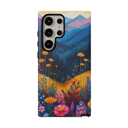 Vibrant Wildflower Mountain Samsung Galaxy  Case – Bold Nature Art, Dual-Layer Protection