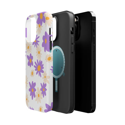 Retro Daisy Flower MagSafe iPhone Case – Pastel Purple & Cream Floral Design with Matte Finish