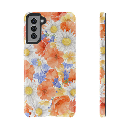 Watercolor Wildflower Pattern Samsung Galaxy Case – Durable Matte Finish with Daisy, Poppy & Cornflower Design