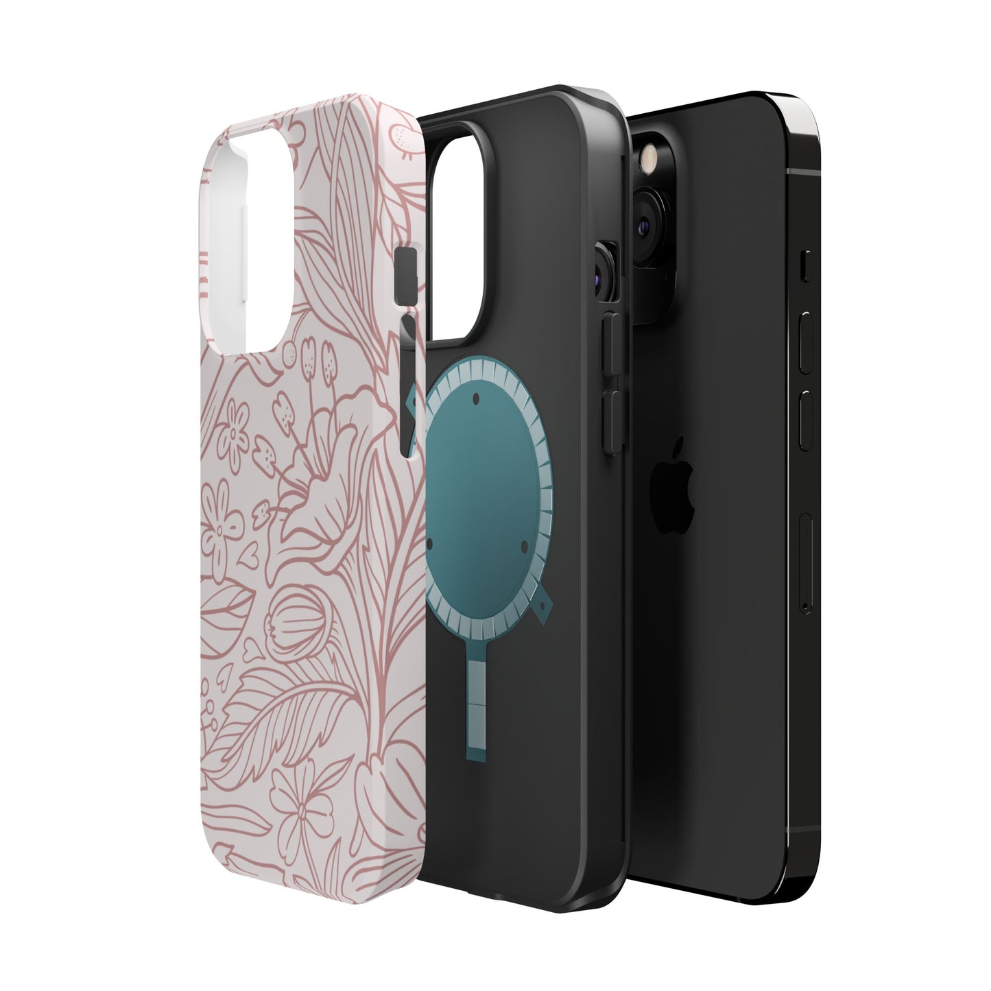 Blush Floral Line Art Tough MagSafe iPhone Case – Delicate Minimalist Design with Dual-Layer Protection