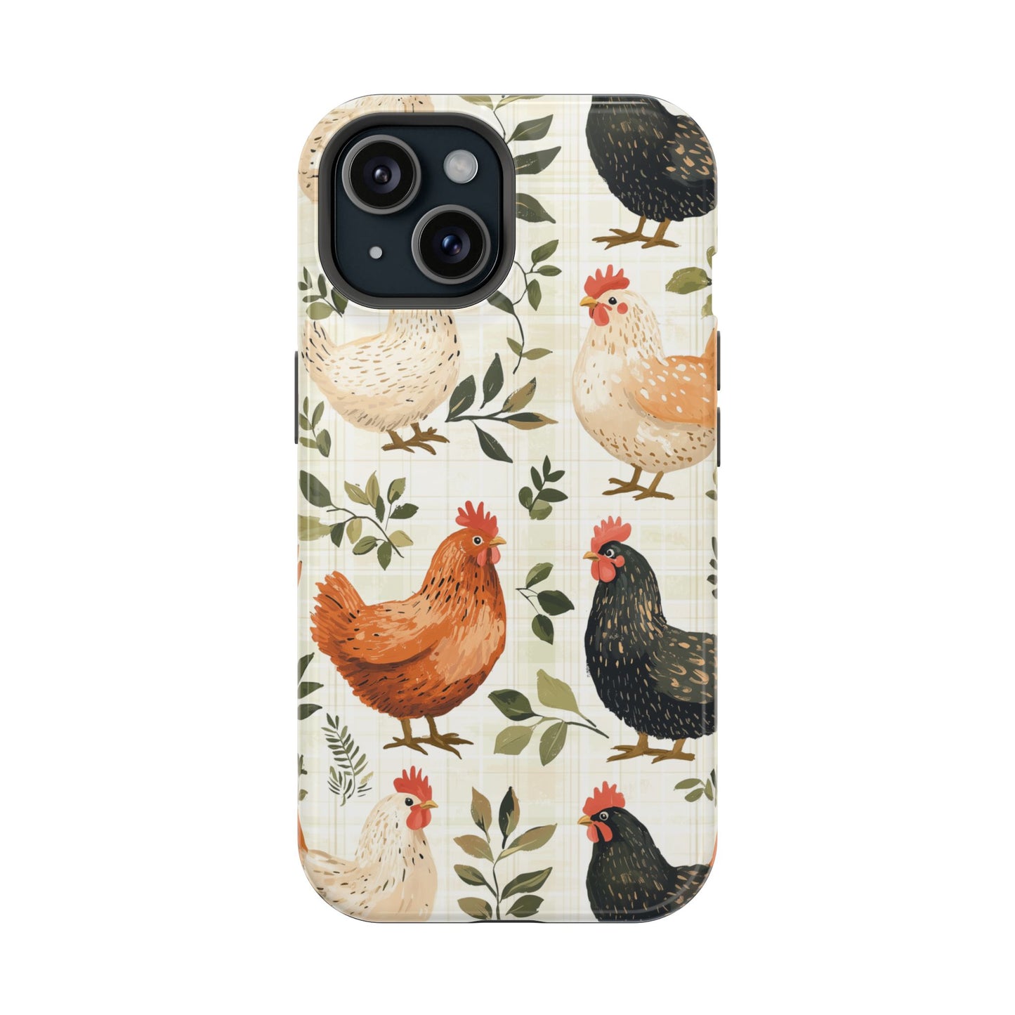 MagSafe iPhone Case: Vintage Chicken Farmhouse Case – Rustic Leaves Design