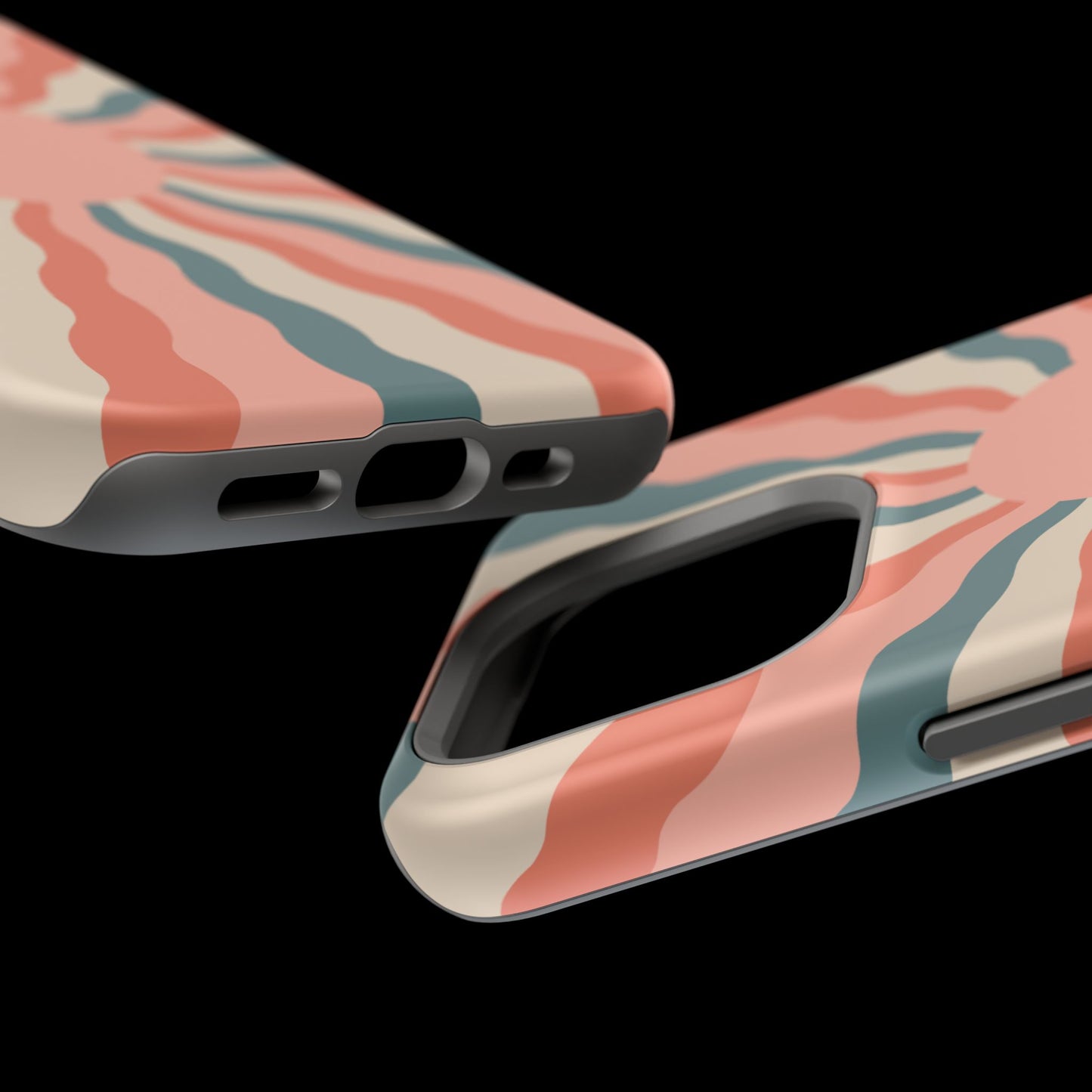 Retro Sunburst MagSafe iPhone Case – Bold 70s-Inspired Waves in Coral, Teal, and Cream