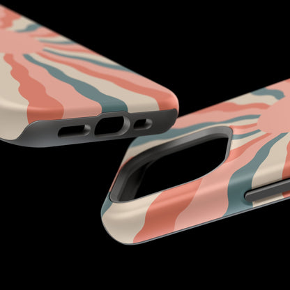 Retro Sunburst MagSafe iPhone Case – Bold 70s-Inspired Waves in Coral, Teal, and Cream