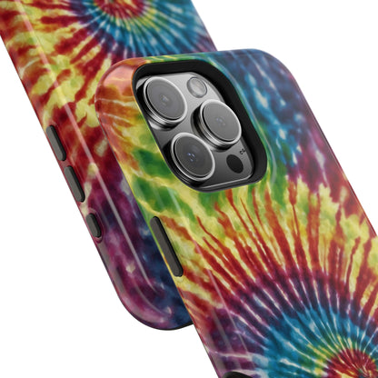 Vibrant Spiral Tie-Dye MagSafe Case – Retro Rainbow Design