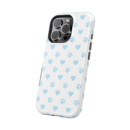 Light Blue Paw Prints & Hearts – MagSafe iPhone Case for Pet Lovers