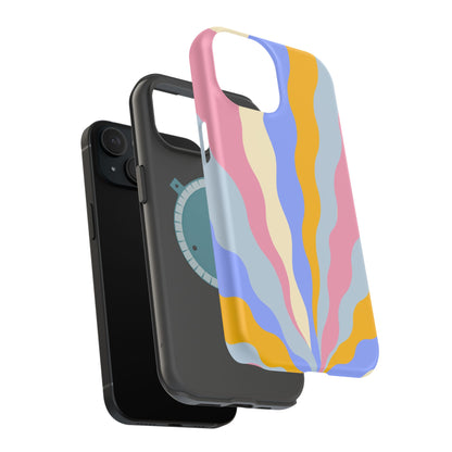 Pastel Radiance MagSafe iPhone Case – 70s-Inspired Dual-Layer Design with Wavy Sunburst Pattern