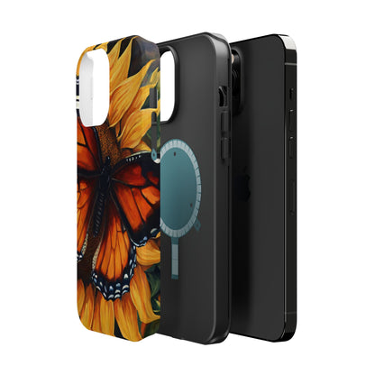 Monarch Butterfly & Sunflower Art – MagSafe iPhone Case