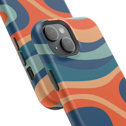 Retro Vibe Wavy Stripes MagSafe iPhone Case – 70s-Inspired in Teal, Orange, and Rust