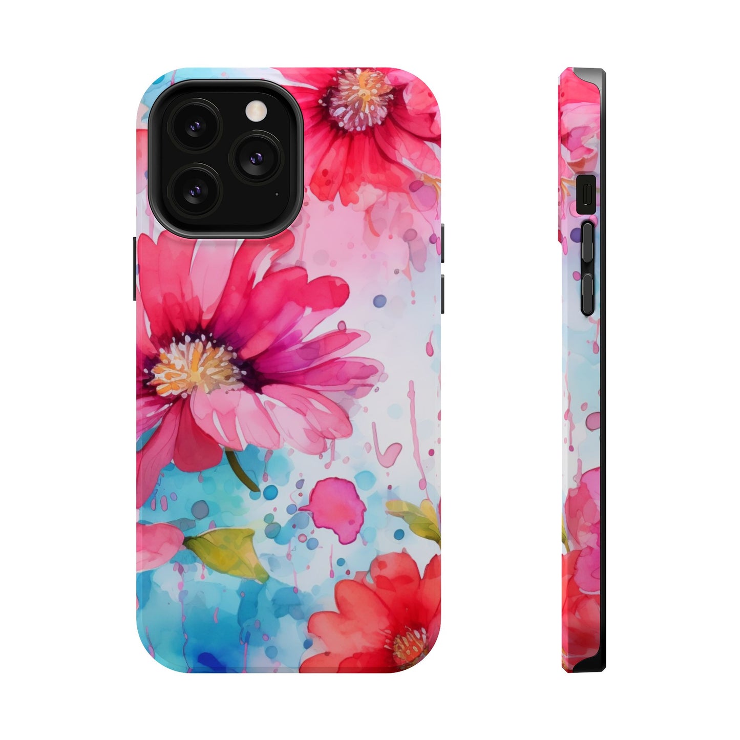 Vibrant Watercolor Red & Pink Floral - MagSafe iPhone Case