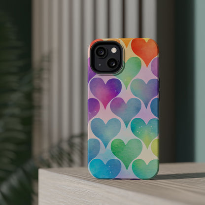 Rainbow Hearts Watercolor iPhone Case – Slim Design, Glossy Finish