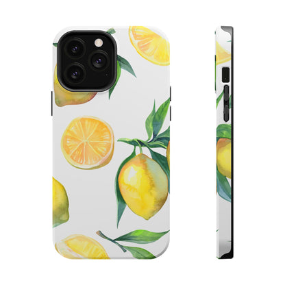 Lemon Grove Watercolor Tough MagSafe iPhone Case – Fresh Citrus Design, Dual-Layer Protection