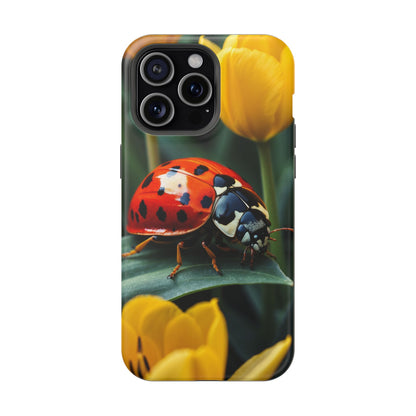 MagSafe iPhone Case: Vibrant Ladybug Amidst a Lush Yellow Flower Garden