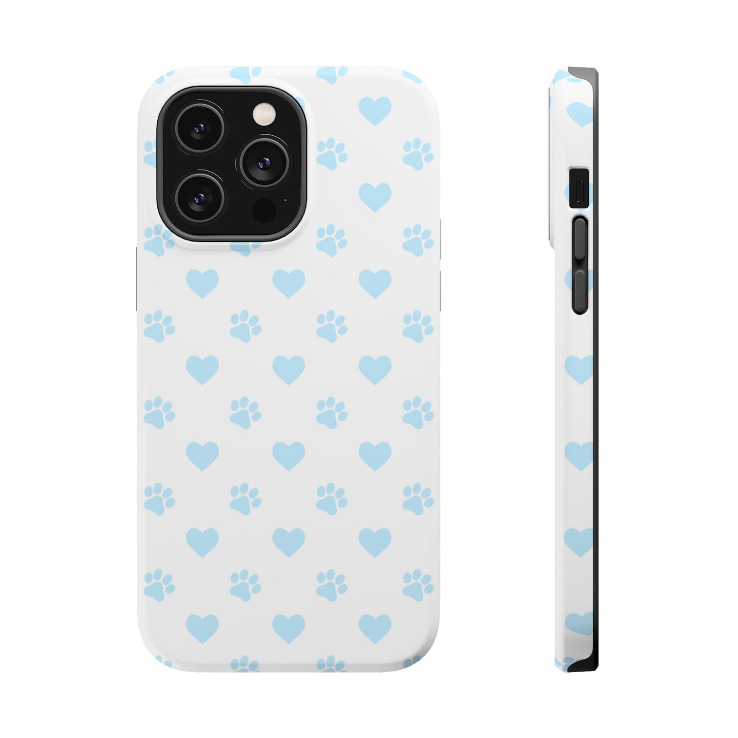 Light Blue Paw Prints & Hearts – MagSafe iPhone Case for Pet Lovers