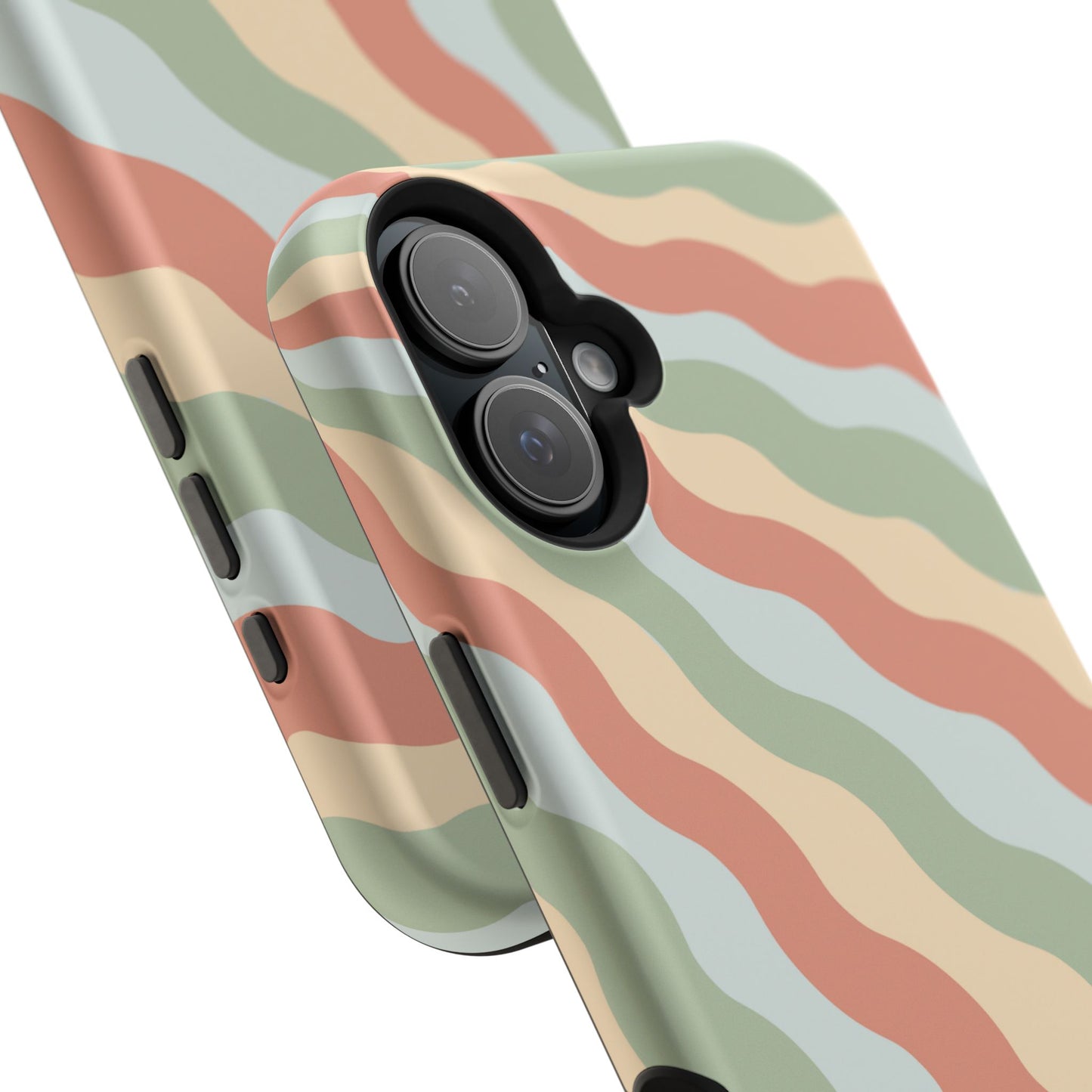 Earthy Retro Waves MagSafe iPhone Case – 70s-Inspired Wavy Stripes in Soft Green, Cream, and Rust