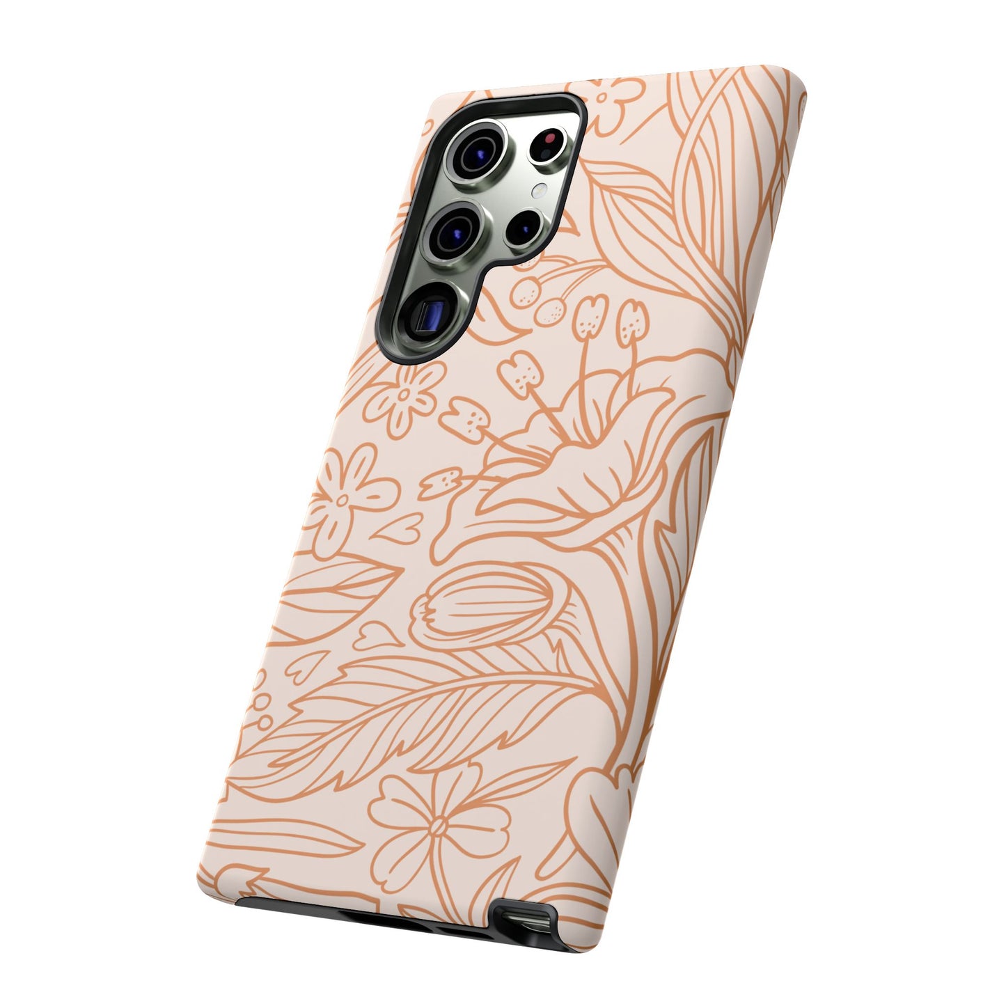 Soft Terracotta Floral Line Art Tough Samsung Galaxy Case – Minimalist Botanical Design with Dual-Layer Protection