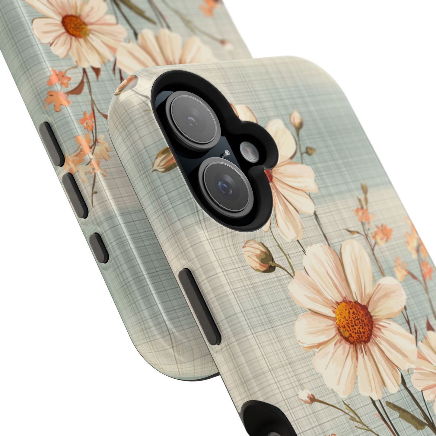 Pastel Green Daisy MagSafe iPhone Case - Floral Plaid Protective Cover