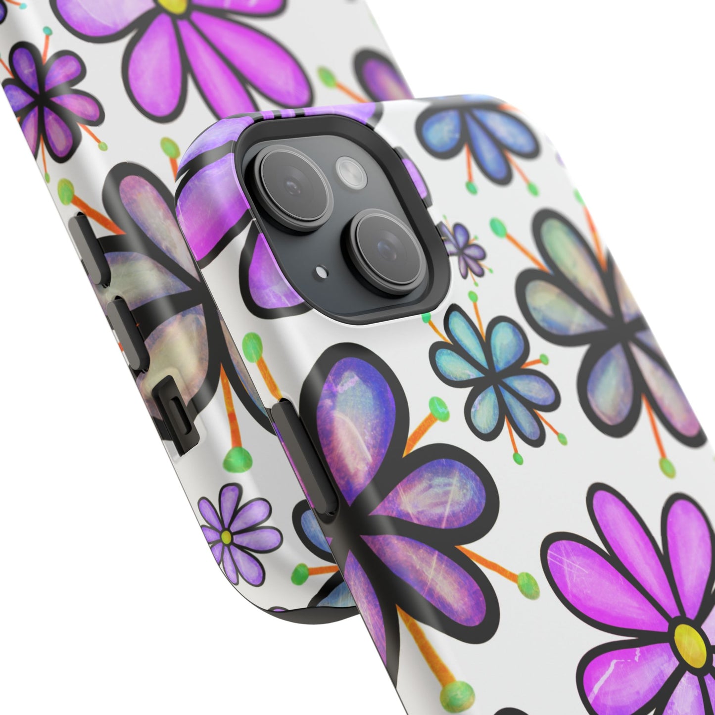 Whimsical Lavender Floral MagSafe iPhone Case – Ultra-Slim, High-Gloss Finish