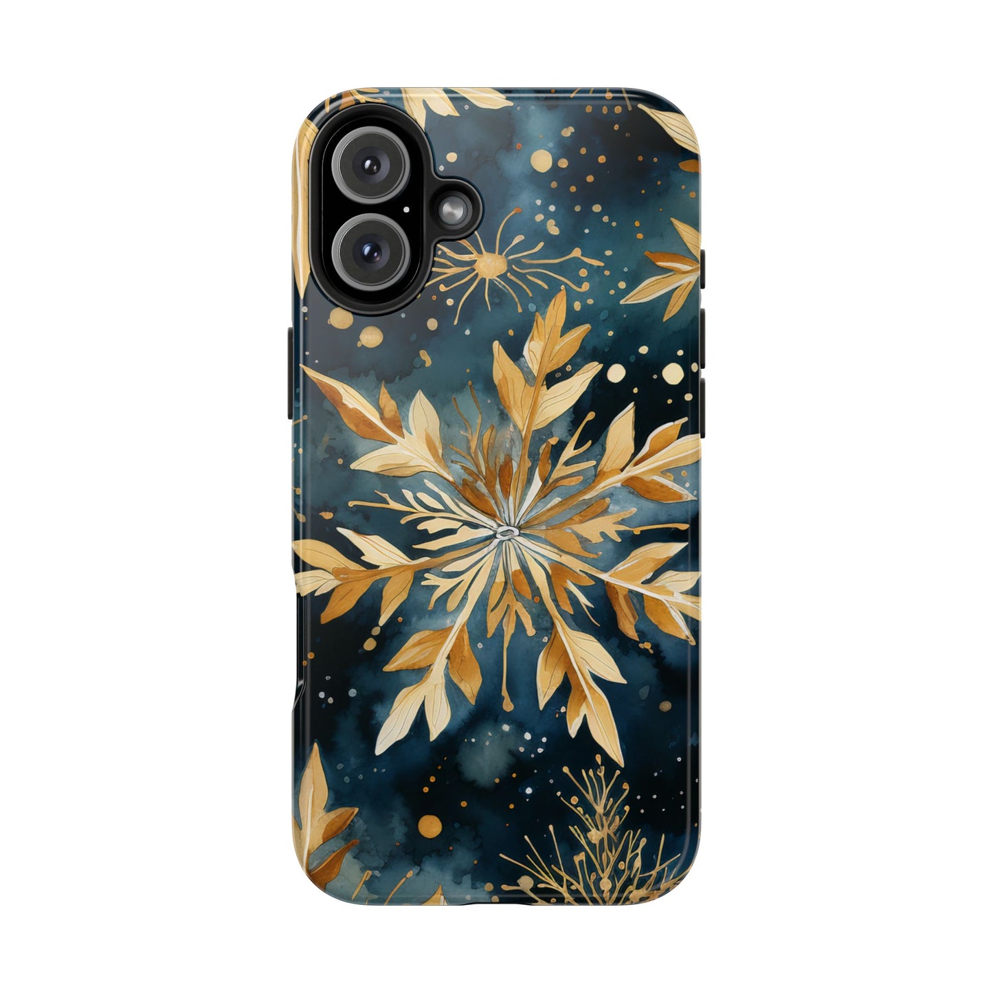 Gold Floral Snowflakes on Midnight Blue - iPhone Series Case