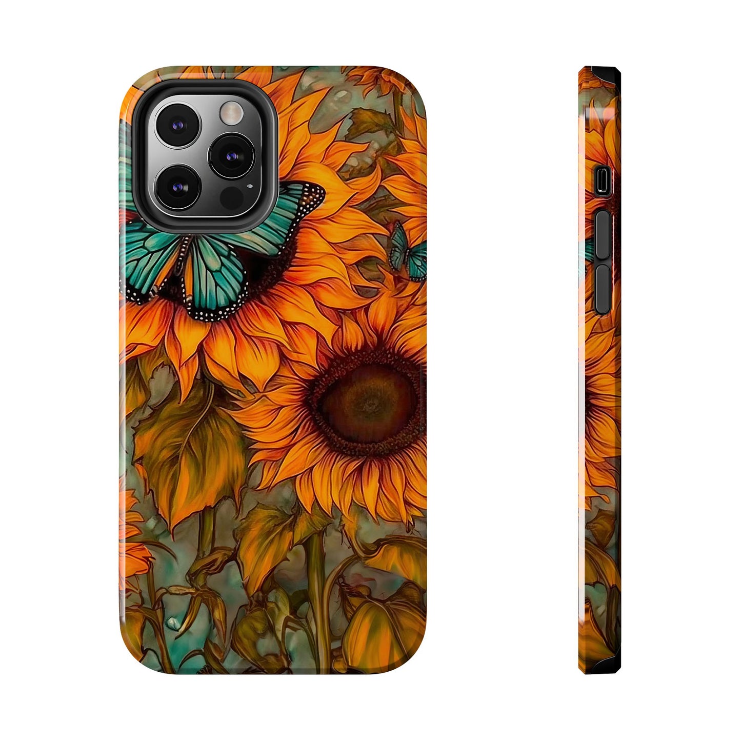 Vintage Blue Butterfly & Sunflower Art – iPhone Case