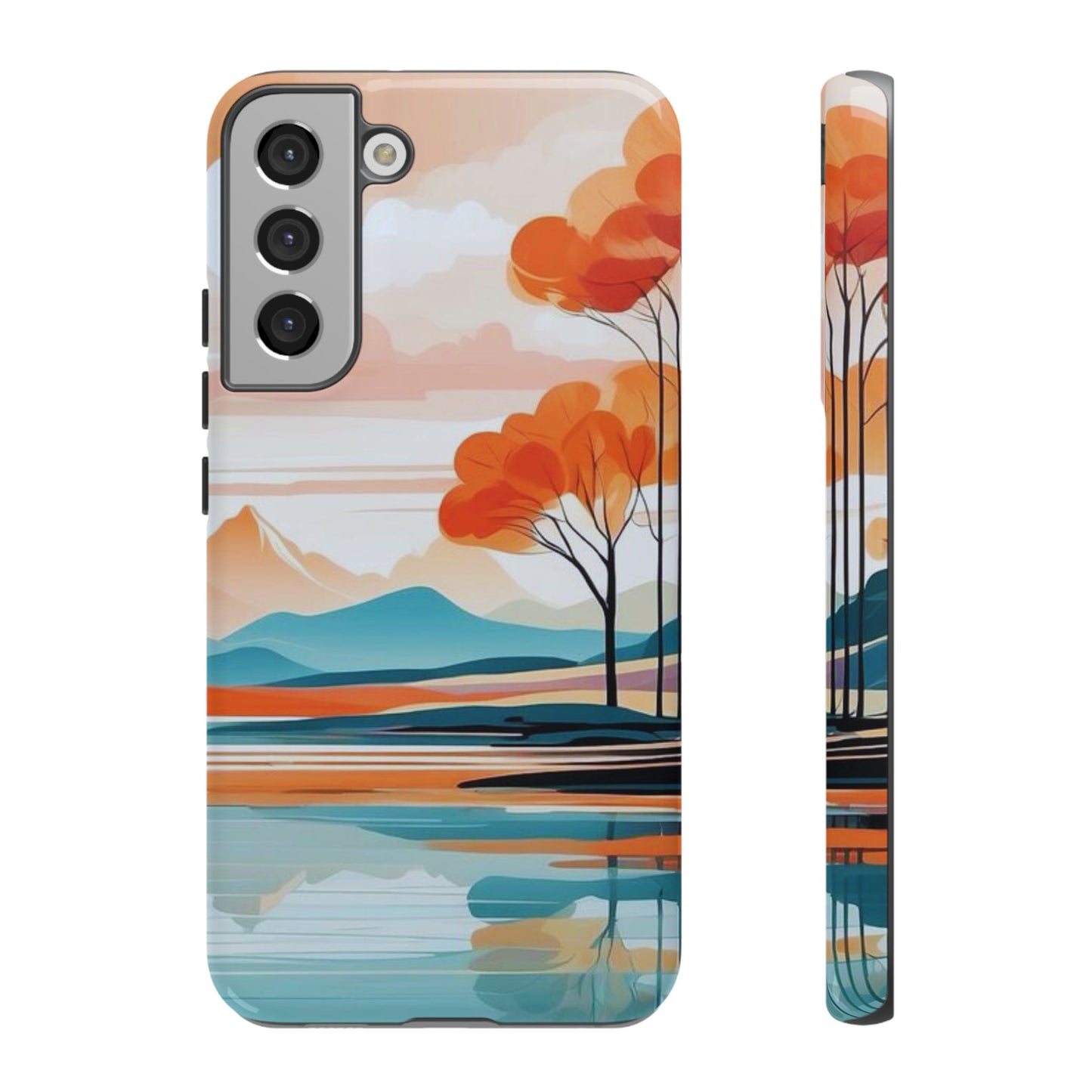 Serene Sunset Lake Samsung Galaxy  Case – Minimalist Landscape Art, Dual-Layer Protection