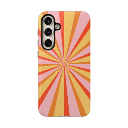 Bold Retro Sunburst Samsung Galaxy Case – Vibrant 70s-Inspired Rays in Orange, Pink, and Yellow