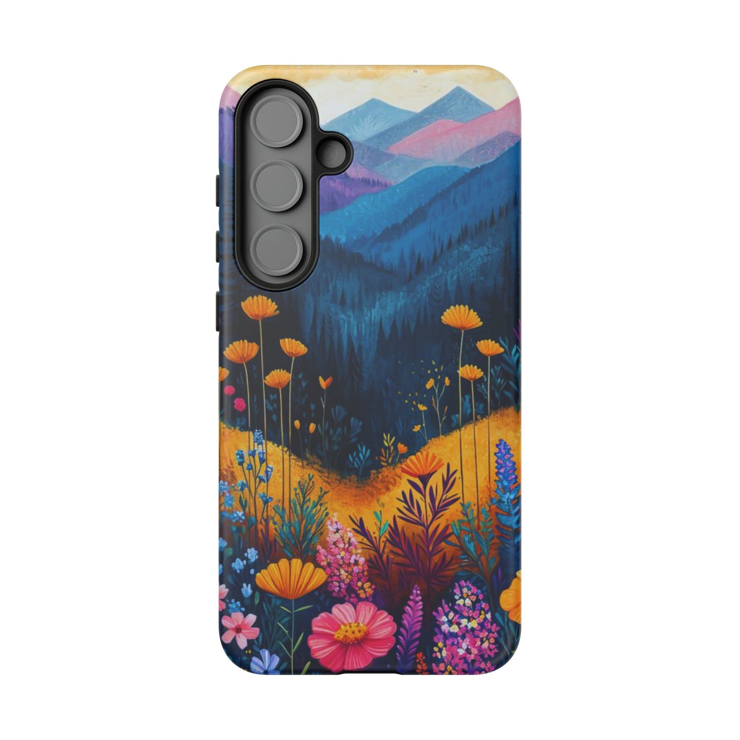 Vibrant Wildflower Mountain Samsung Galaxy  Case – Bold Nature Art, Dual-Layer Protection