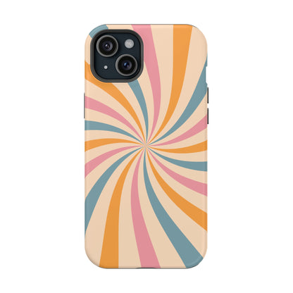 Retro Swirl Pattern MagSafe iPhone Case – Bold 70s Vibe in Pink, Orange, and Orange