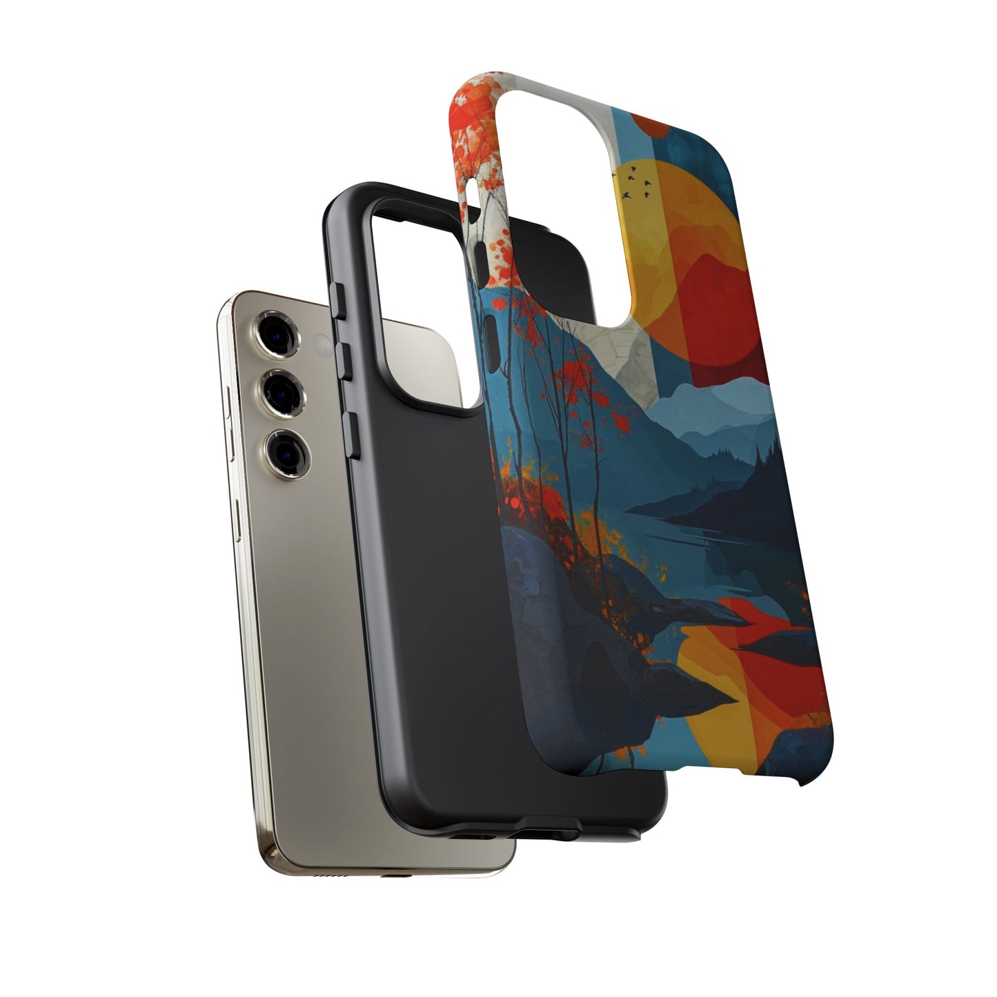 Abstract Autumn Landscape Samsung Galaxy Case – Bold Colorful Sunset Design, Dual-Layer Protection