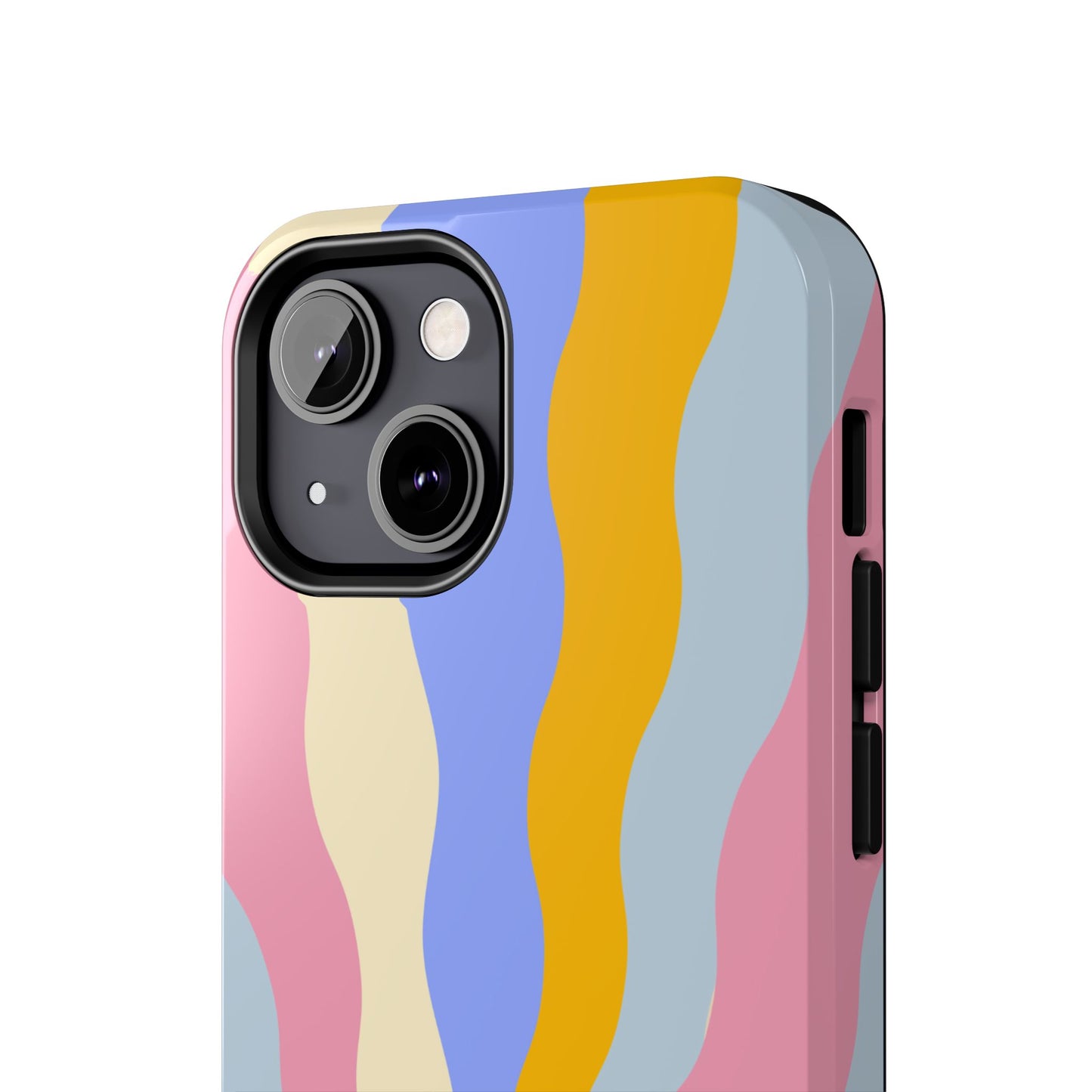 Pastel Radiance iPhone Case – 70s-Inspired Dual-Layer Design with Wavy Sunburst Pattern