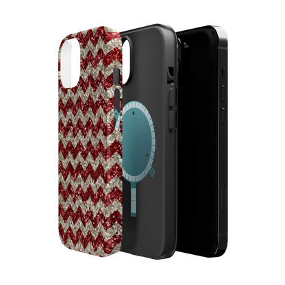 Sparkling Red & White Chevron – Glitter Illusion MagSafe iPhone Case