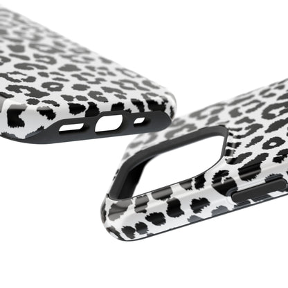 Monochrome Leopard Print Tough MagSafe iPhone Case – Classic Black and White Design with Dual-Layer Protection