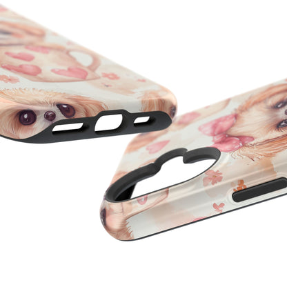 Adorable Puppy in Teacup MagSafe iPhone Case – Tough, Dual-Layer Protection with Cute Pink Bow Design