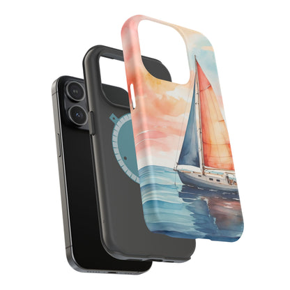 Sunset Sail MagSafe iPhone Case – Watercolor Sailboat and Sky Design