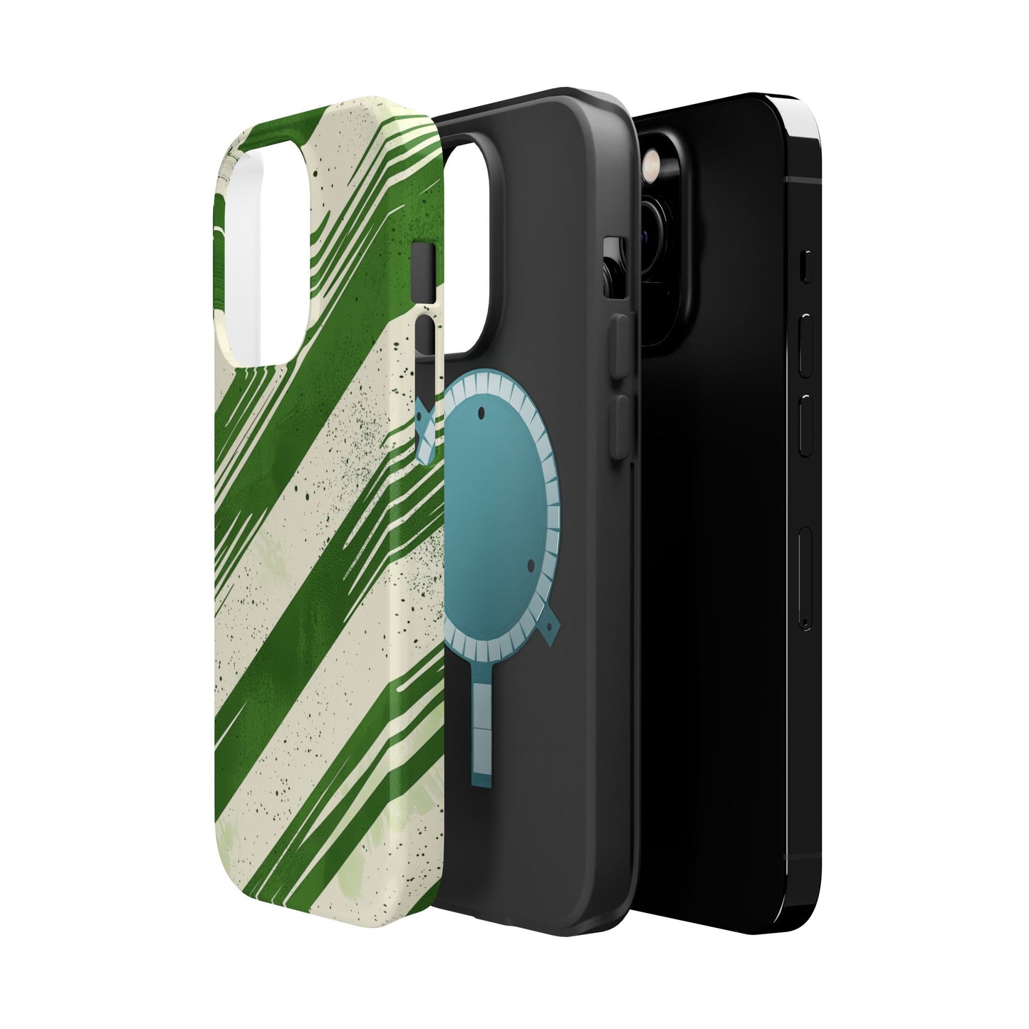 Green Stripes MagSafe iPhone Case – Bold Diagonal Brushstroke Design